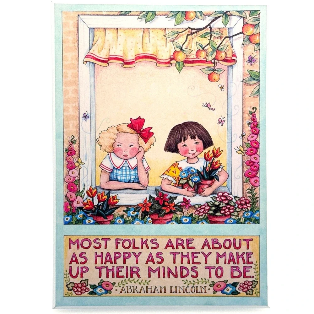 Vintage Mary Engelbreit Colorplak Wall Plaque Abraham Lincoln Happy Quote 1990s